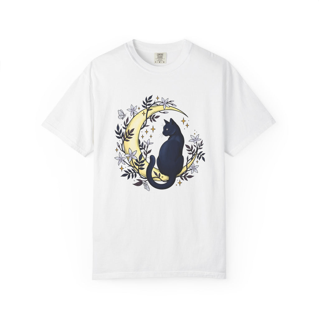 Black Cat Crescent Shirt Cat Astrology Gift Women Hippie Tee Cat T-Shirt Cat Fan Boho Tshirt Zodiac Graphic Spiritual Flower Tshirt