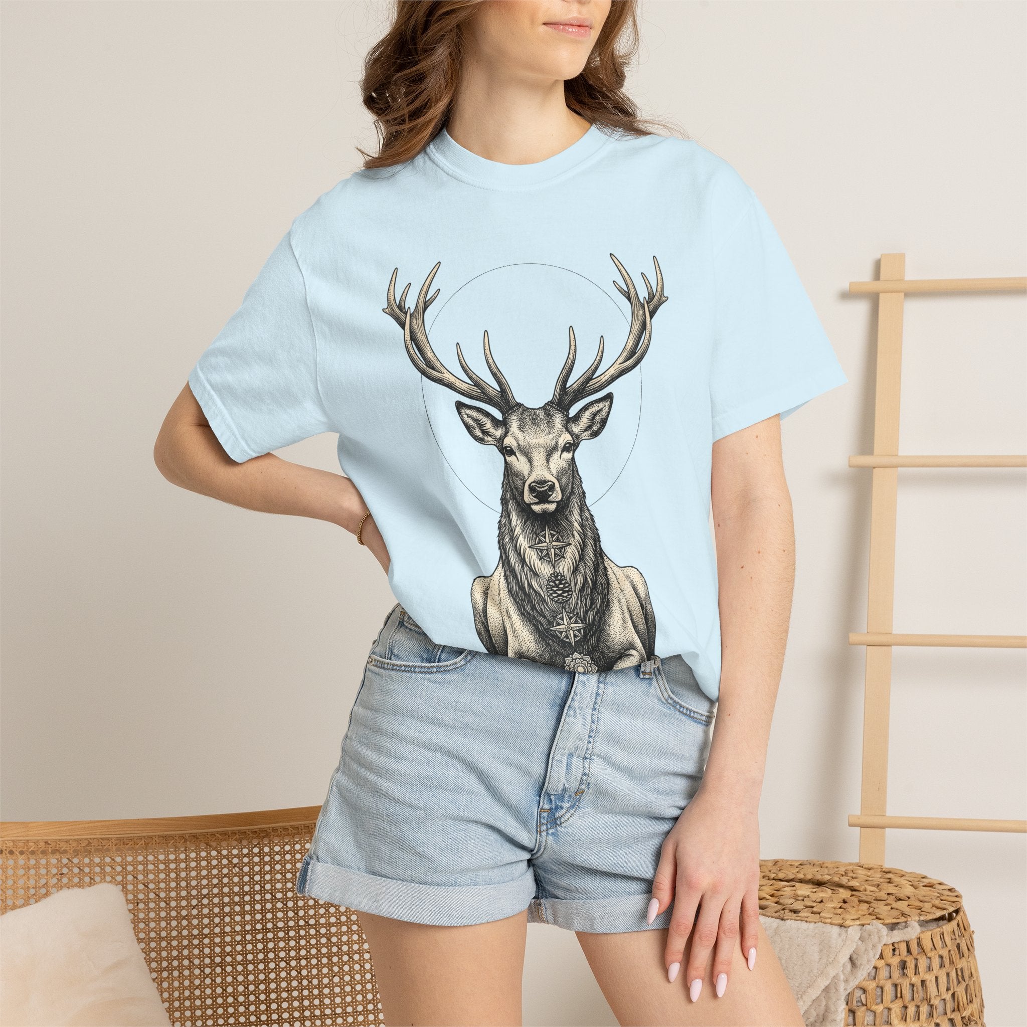Buck Deer Shirt Animal Wildlife Gift Women Modern Boho Tee Stag T-Shirt Wildlife Enthusiast Bohemian Tshirt Conservation Graphic Retro Lotus