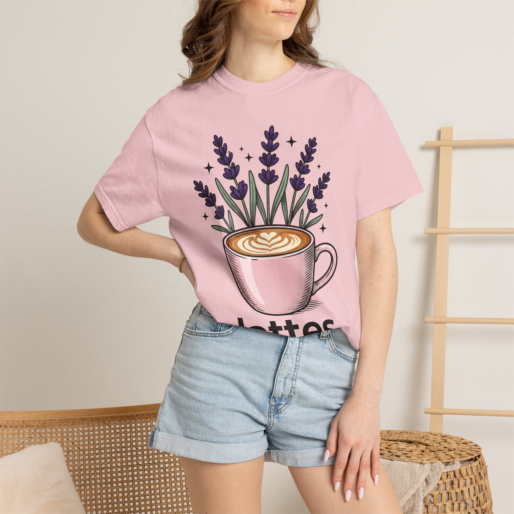 Espresso Cup Shirt Coffee Petals Gift Women Cartoon Tee Coffee Mug T-Shirt Coffee Fan Cartoony Tshirt Floral Graphic Hand Drawn Lavender