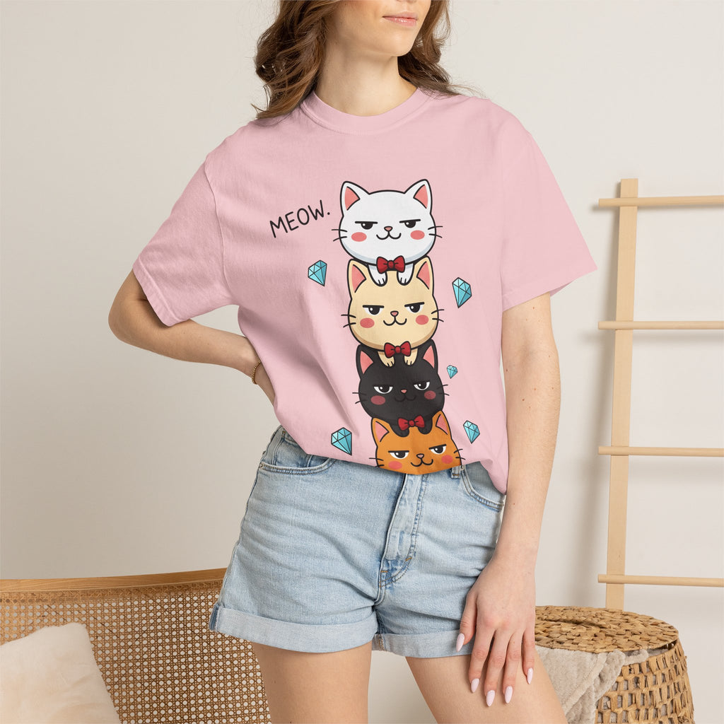 Stacked Kittens Shirt Cat Fauna Gift Women Adorable Tee Kittens T-Shirt Cat Fan Feline Tshirt Wildlife Graphic Illustration Crystals Tshirt