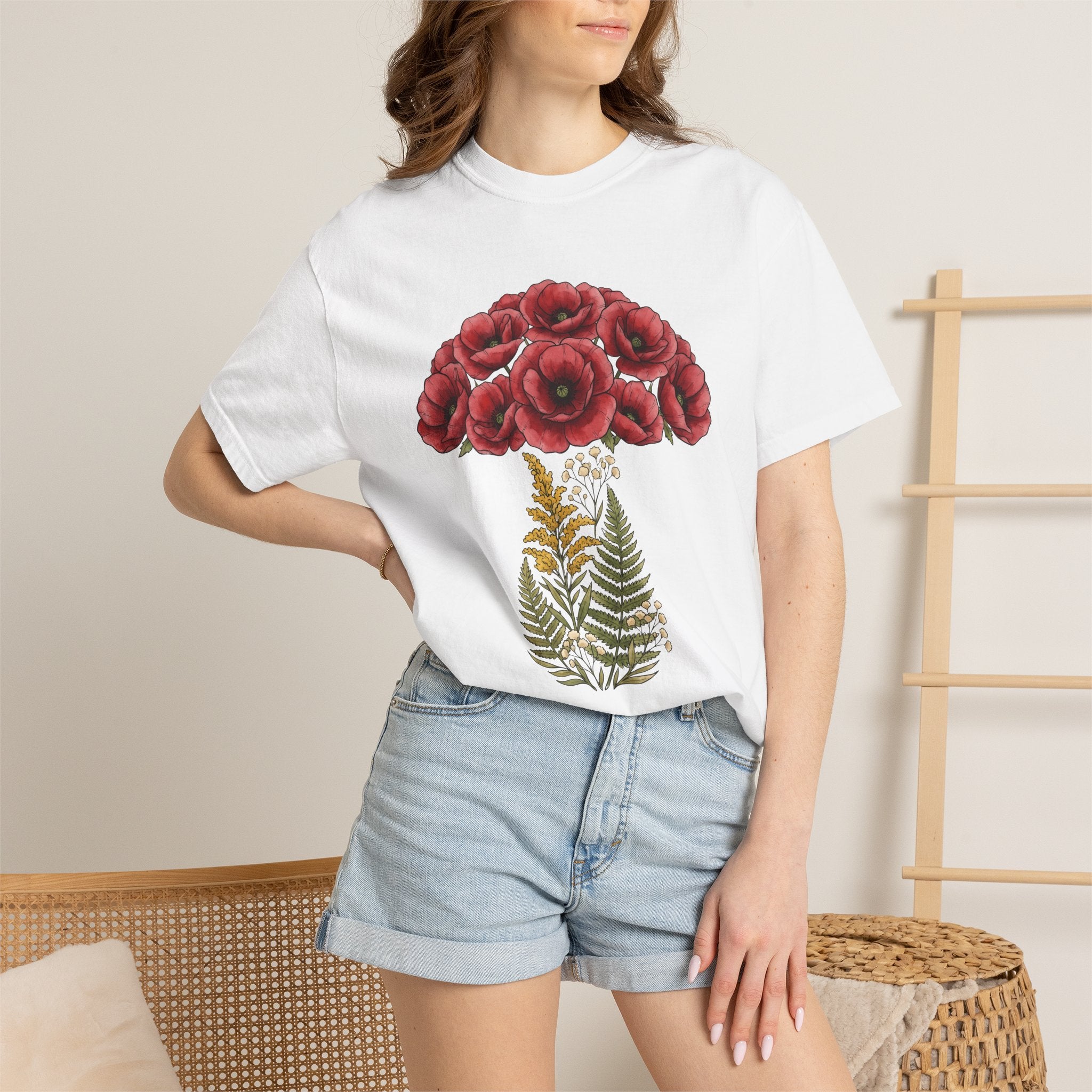Bloom Mushroom Shirt Cottagecore Plants Gift Women Herbal Tee Fungus T-Shirt Cottagecore Fan Botanical Tshirt Floral Graphic Hand Drawn