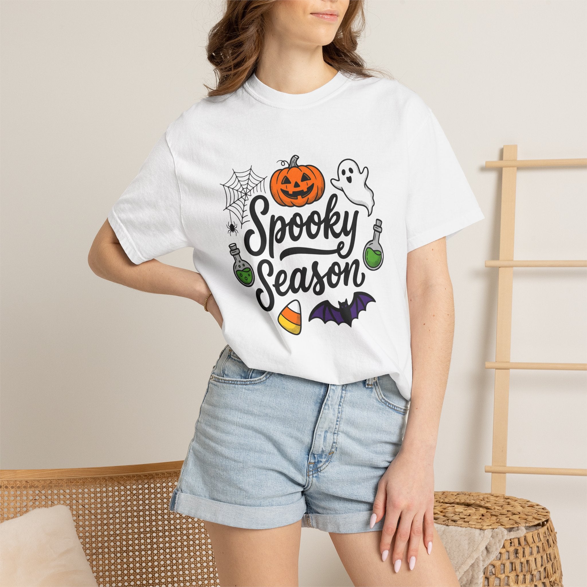 Pumpkin Ghost Bat Shirt Halloween Gathering Gift Women Illustration Tee Gourd T-Shirt Spooky Fan Digital Art Tshirt Party Graphic Line Art
