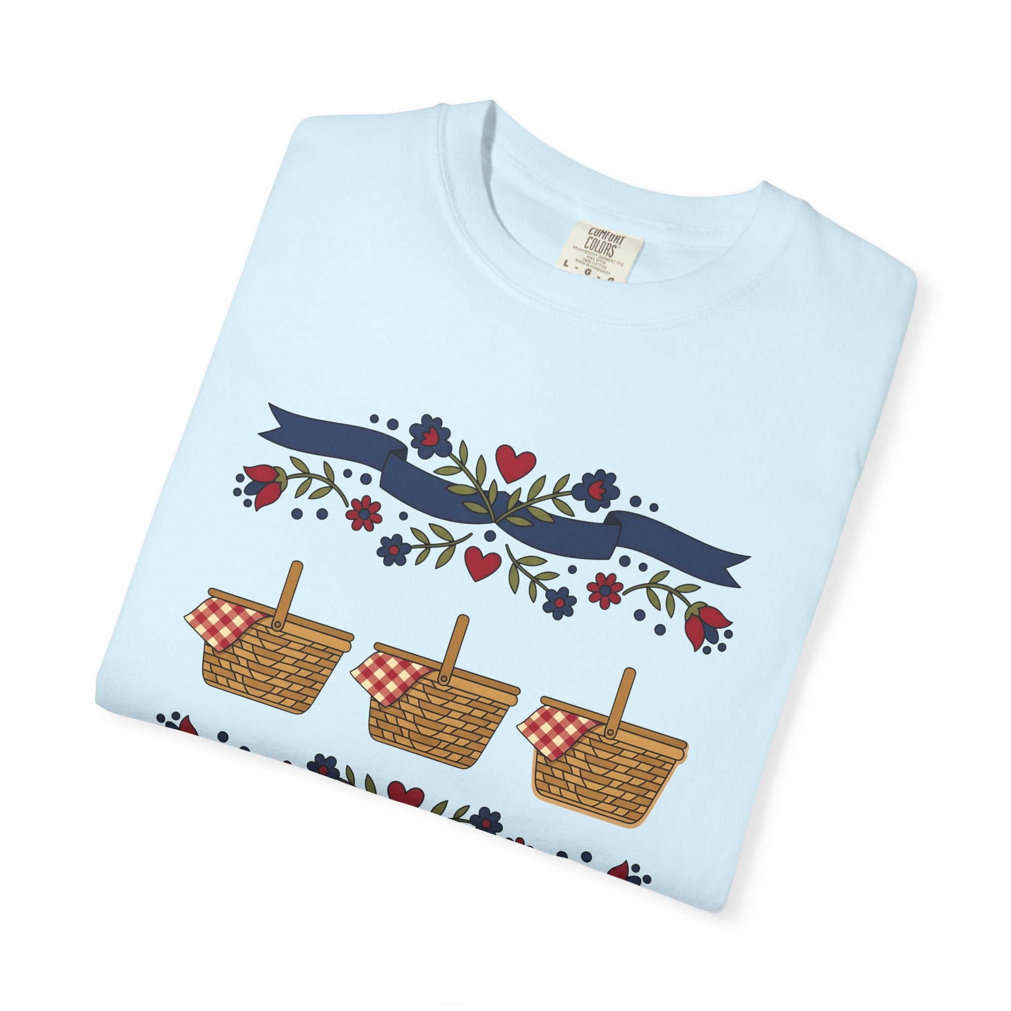 Picnic Basket Shirt America 4Th Of July Independence Gift Women Traditional Tee Hamper T-Shirt Patriotic Fan Folk Art Tshirt Liberty Graphic