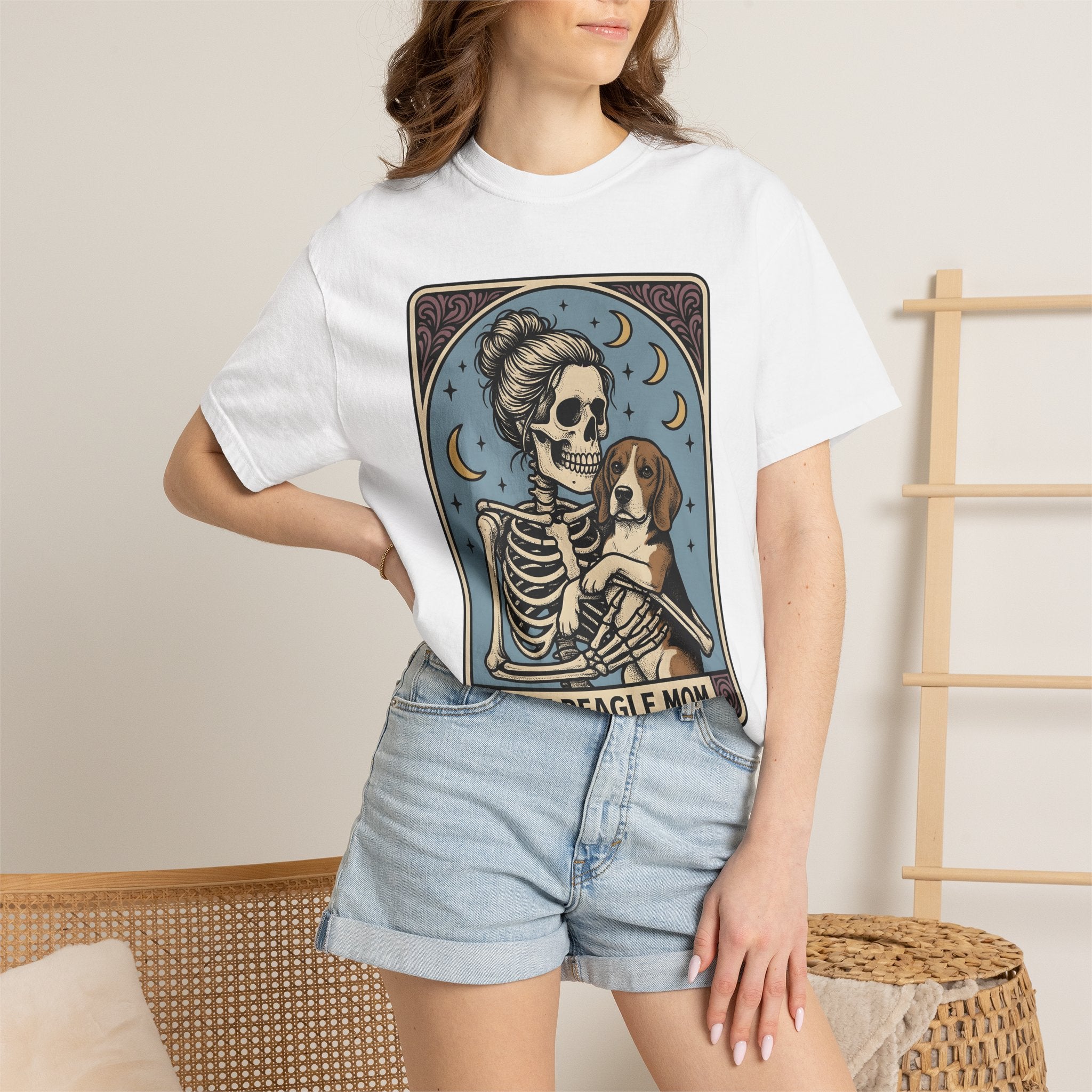Skeleton Woman Beagle Shirt Halloween Dog Gift Women Vintage Tee Skeleton T-Shirt Horror Fan Retro Tshirt Dog Graphic Hand Drawn Crescent