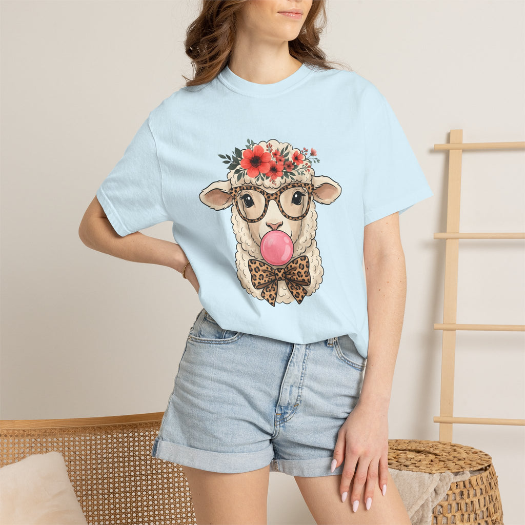 Sheep Illustration Shirt Easter Wildlife Gift Women Rustic Tee Lamb T-Shirt Easter Fan Ewe Tshirt Wildlife Graphic Sketch Flower Wreath