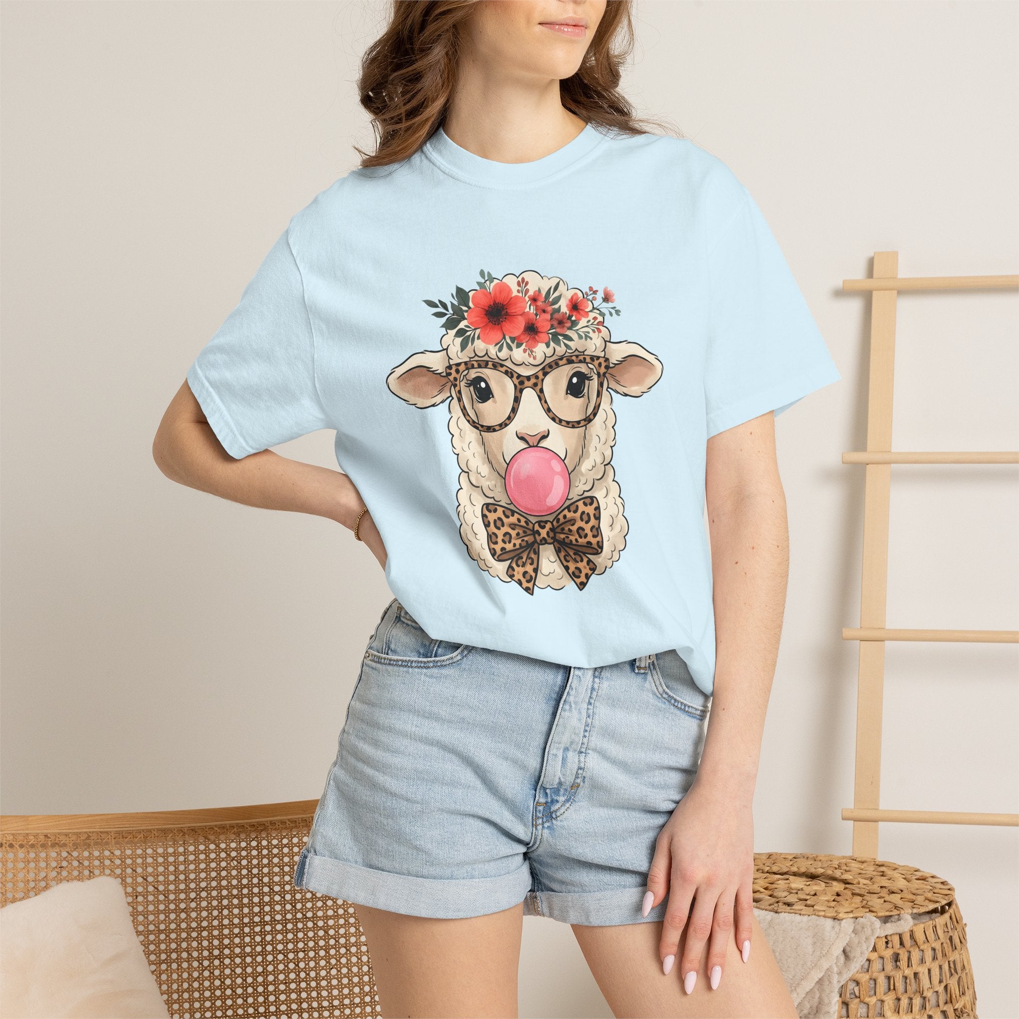 Sheep Illustration Shirt Easter Wildlife Gift Women Rustic Tee Lamb T-Shirt Easter Fan Ewe Tshirt Wildlife Graphic Sketch Flower Wreath