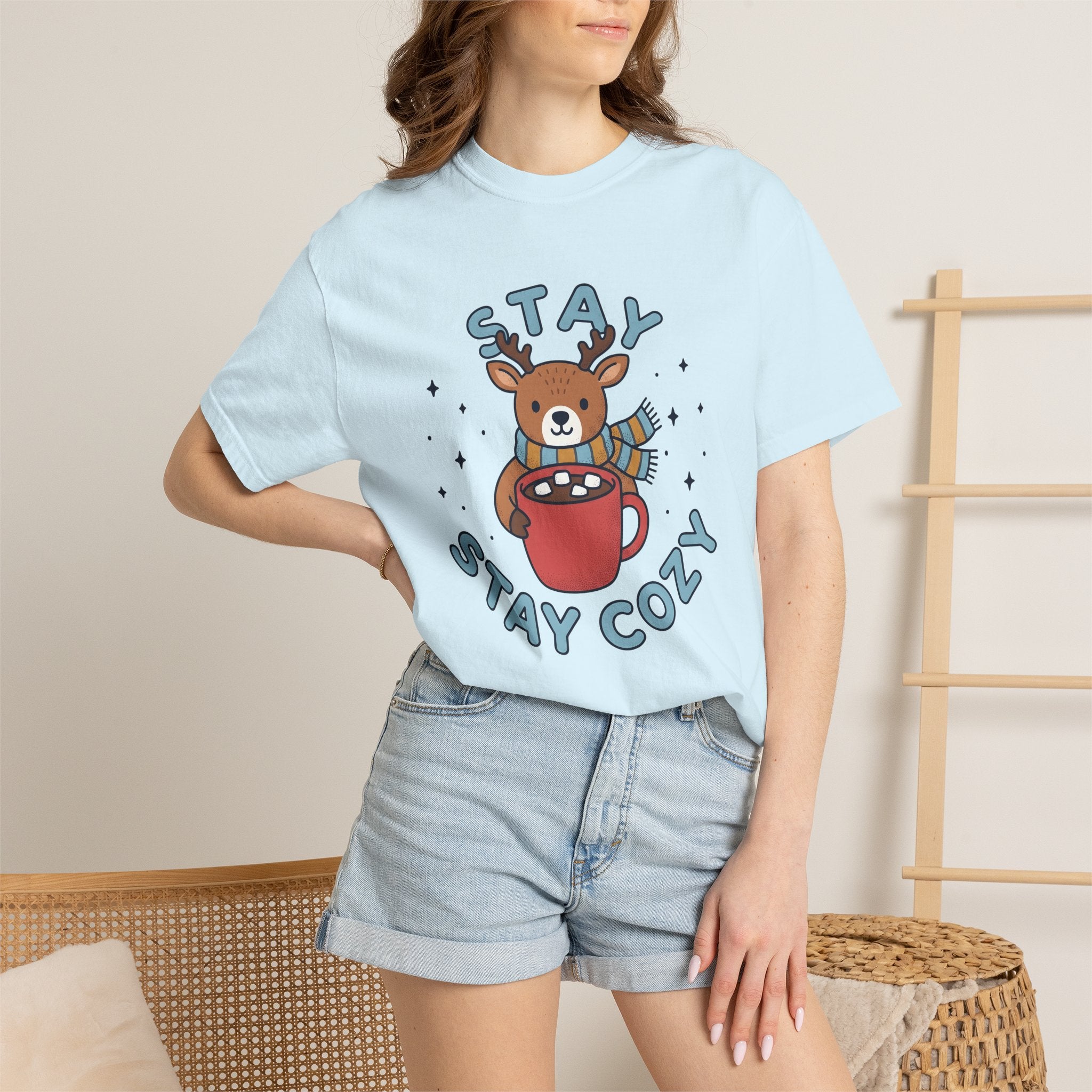 Deer Cup Shirt Christmas Snow Gift Women Adorable Tee Mug T-Shirt Xmas Fan Ceramic Tshirt Frost Graphic Animated Neck Wrap Tshirt
