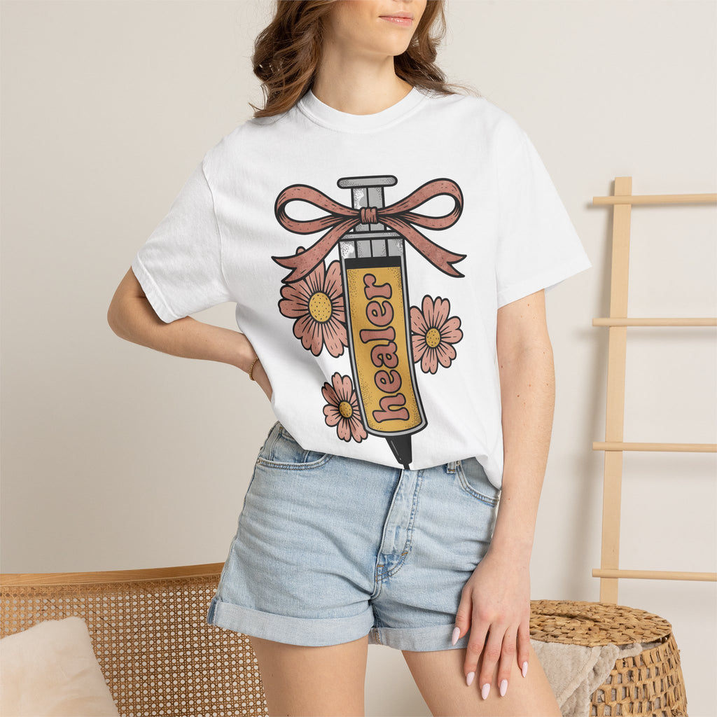 Injection Flowers Shirt Nurses Blooms Gift Women Sketch Tee Floral T-Shirt Nurse Enthusiast Drawing Illustration Retro Ribbon Tshirt