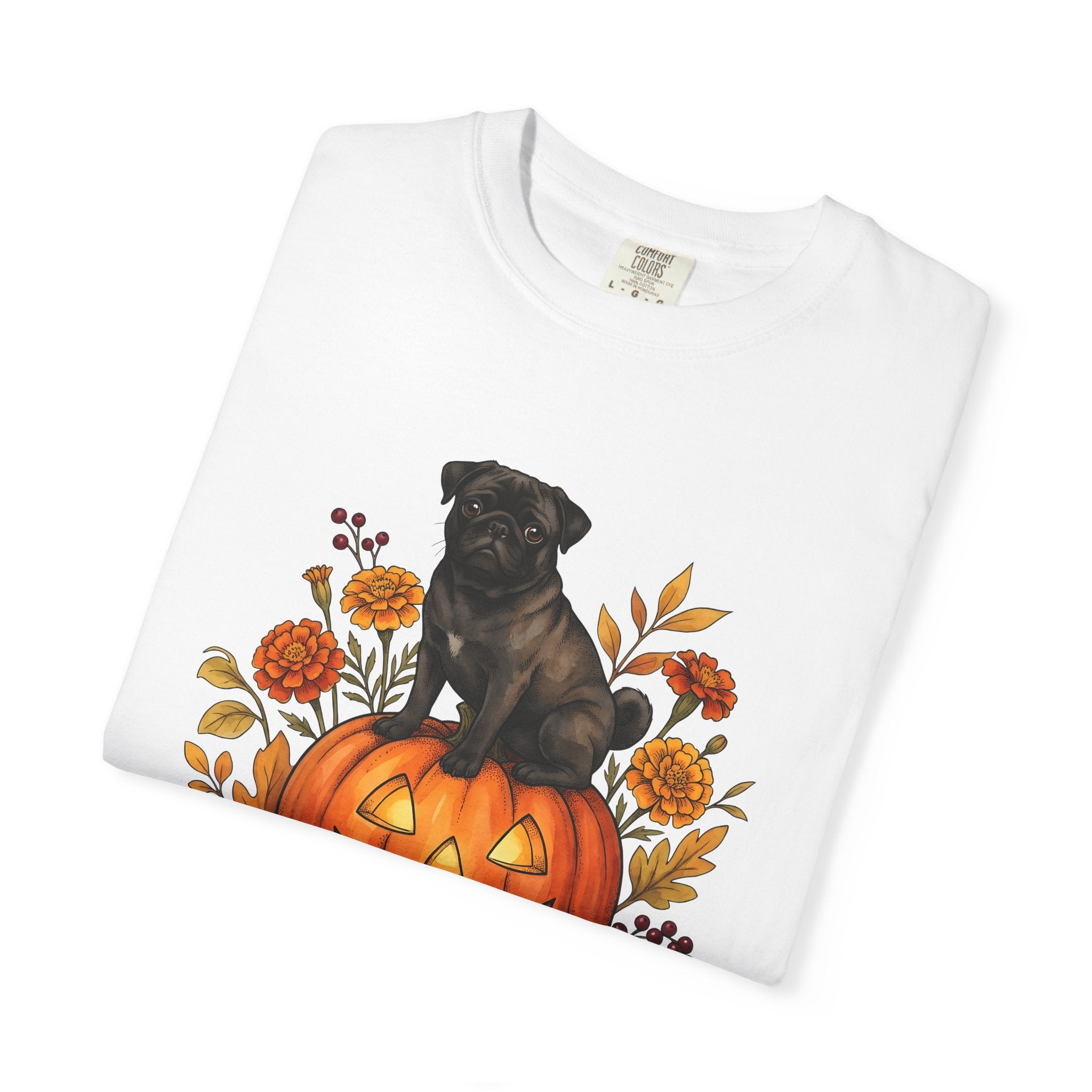 Pug Pumpkin Shirt Halloween Canine Fan Gift Women Old School Tee Gourd T-Shirt Horror Fan Retro Tshirt Dog Graphic Cartoon Fall Flowers