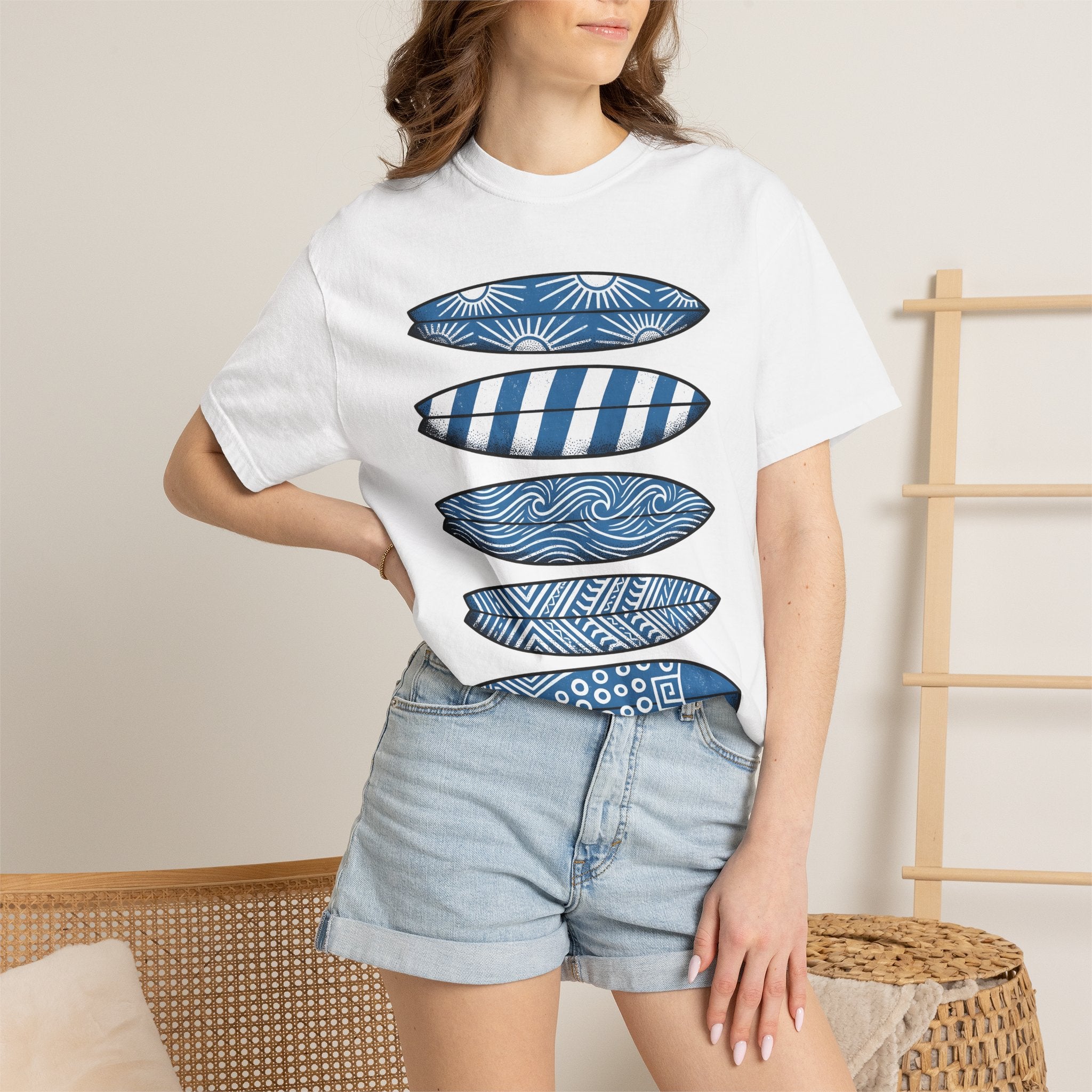 Surfboard Stack Shirt Surfing Coast Gift Women Folk Tee Surfboards T-Shirt Surfer Fan Handmade Tshirt Coastal Graphic Old School Abstract