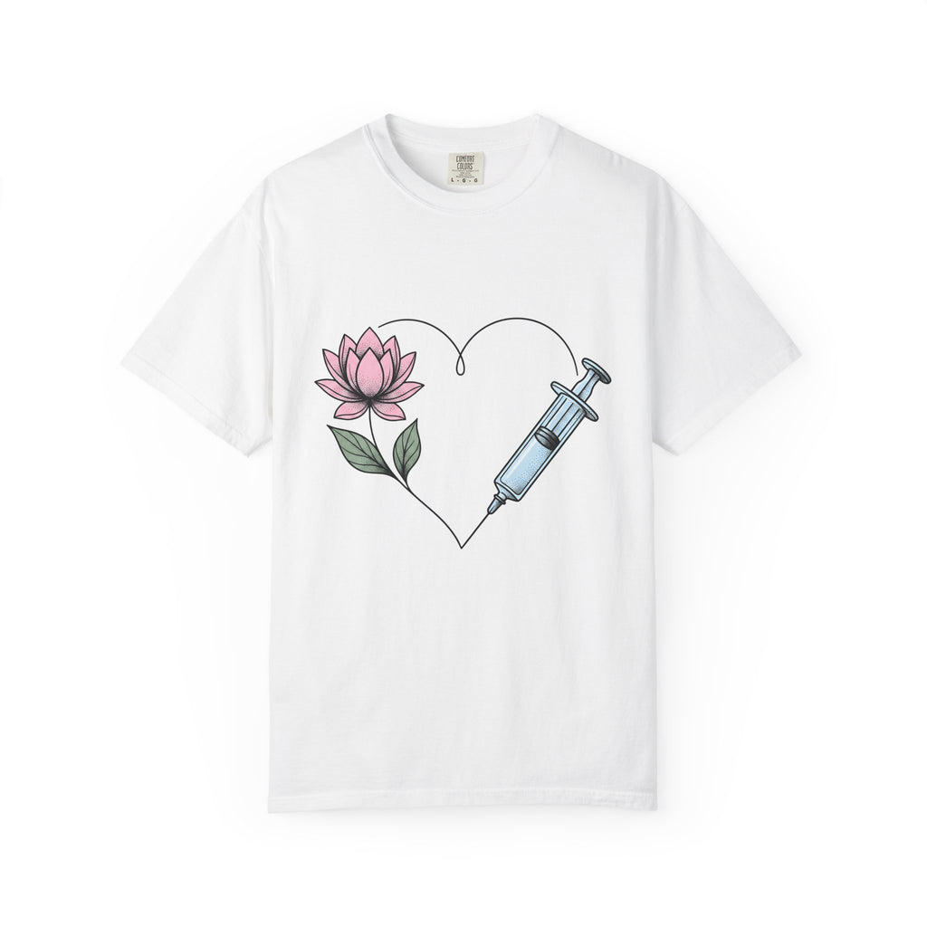 Hypodermic Flower Heart Shirt Nurse Therapy Gift Women Old School Tee Syringe T-Shirt Rn Fan Vintage Tshirt Counseling Graphic Neat Lotus