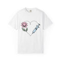 Hypodermic Flower Heart Shirt Nurse Therapy Gift Women Old School Tee Syringe T-Shirt Rn Fan Vintage Tshirt Counseling Graphic Neat Lotus