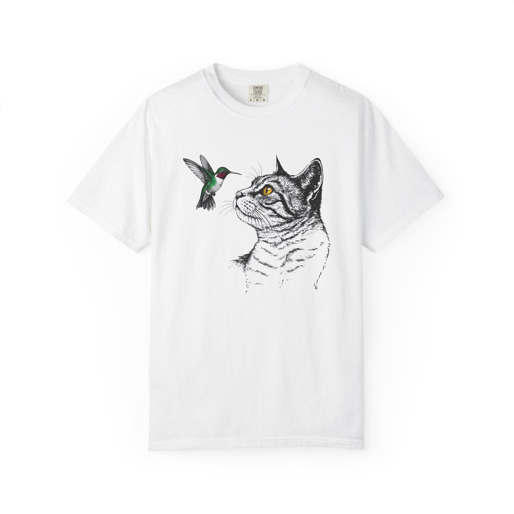 Feline Portrait Shirt Cat Pet Gift Women Line Art Tee Cat T-Shirt Cat Fan Kitten Graphic Illustration Classic Hummingbird Tshirt