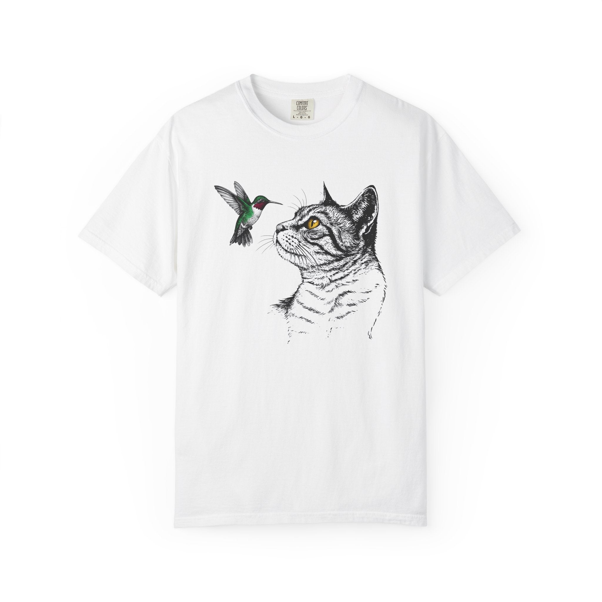 Feline Portrait Shirt Cat Pet Gift Women Line Art Tee Cat T-Shirt Cat Fan Kitten Graphic Illustration Classic Hummingbird Tshirt