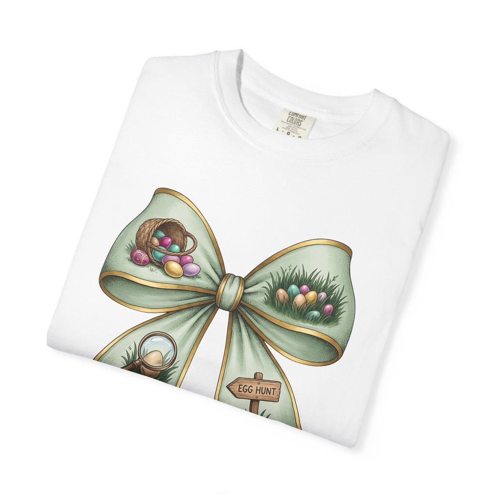 Easter Bow Shirt Easter Spring Gift Women Hand Drawn Tee Easter Bunny T-Shirt Easter Fan Easter Art Tshirt Spring Design Vintage Egg Basket