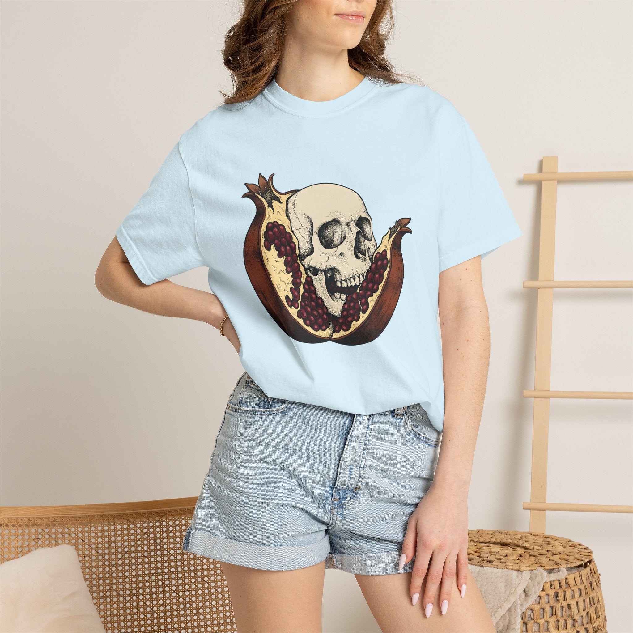 Skull Pomegranate Shirt Funny Paranormal Gift Women Illustration Tee Pomegranate T-Shirt Humor Fan Drawing Graphic Supernatural Graphic