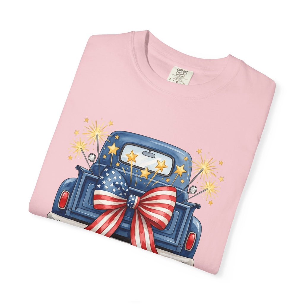 USA Truck Shirt America Freedom Gift Women Painted Tee Lorry T-Shirt American Fan Trucker Tshirt Liberty Graphic Classic Stars Bow Tshirt