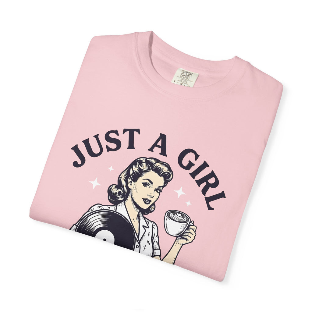 Nostalgic Female Coffee Disc Shirt Coffee Tunes Gift Women Antique Tee Coffee Saucer T-Shirt Java Fan Vintage Tshirt Music Graphic Cartoon