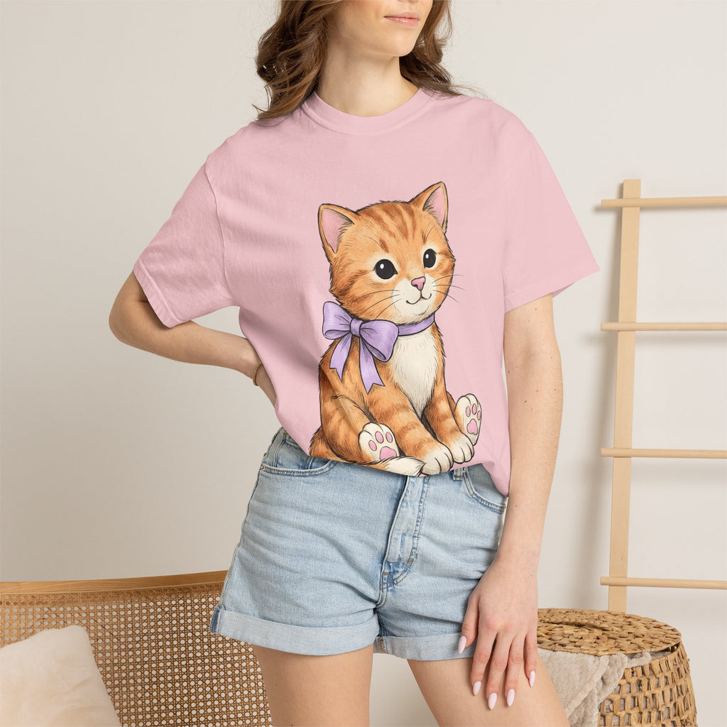 Ginger Cat Shirt Cat Animal Gift Women Kawaii Tee Kitten T-Shirt Cat Fan Feline Tshirt Wildlife Graphic Sketch Ribbon Tshirt