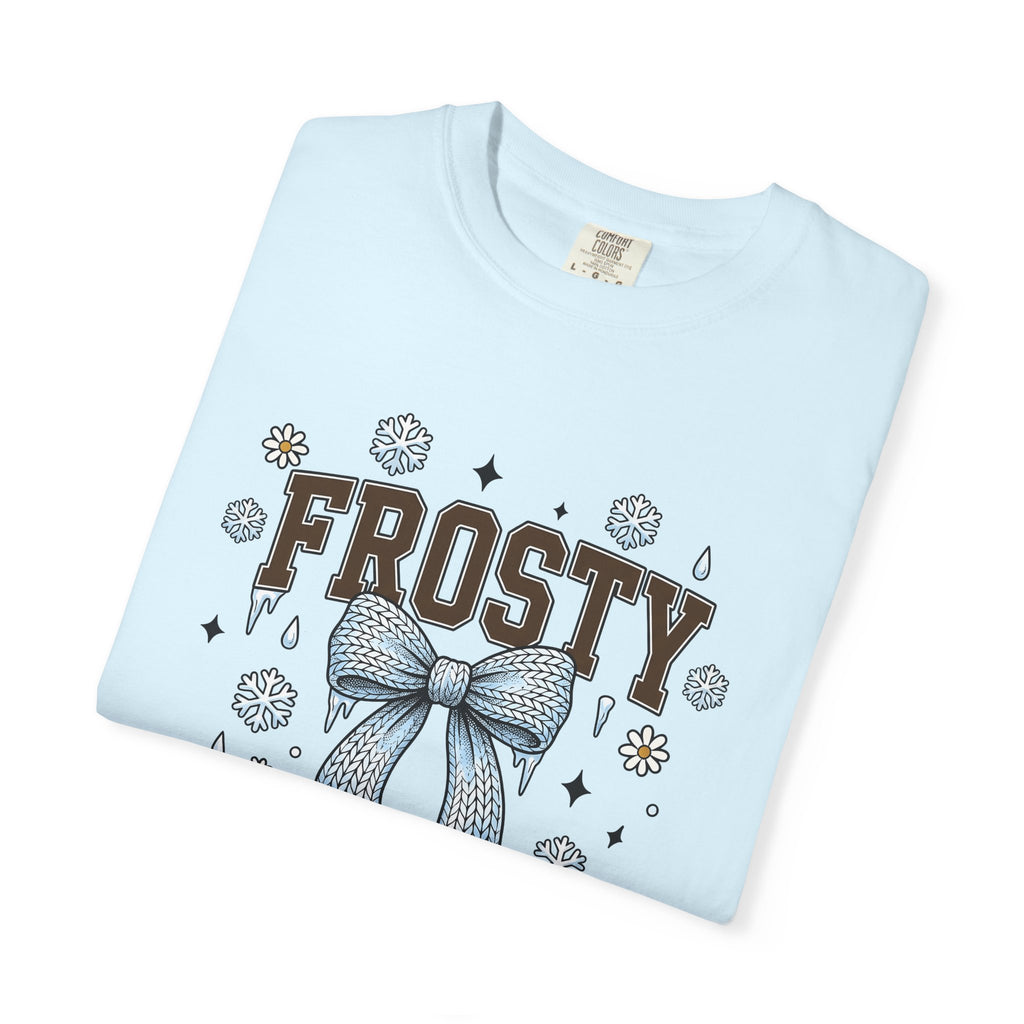 Wool Bow Shirt Winter Yuletide Gift Women Doodle Tee Ribbon T-Shirt Snow Fan Hand Drawn Tshirt Christmas Graphic Minimalist Frost Tshirt