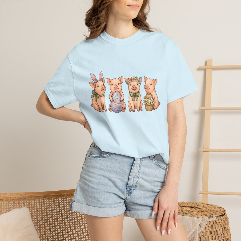 Pig Pack Shirt Easter Beasts Gift Women Lovable Tee Piggy T-Shirt Easter Fan Cute Tshirt Creature Graphic Line Art Decorated Egg Tshirt