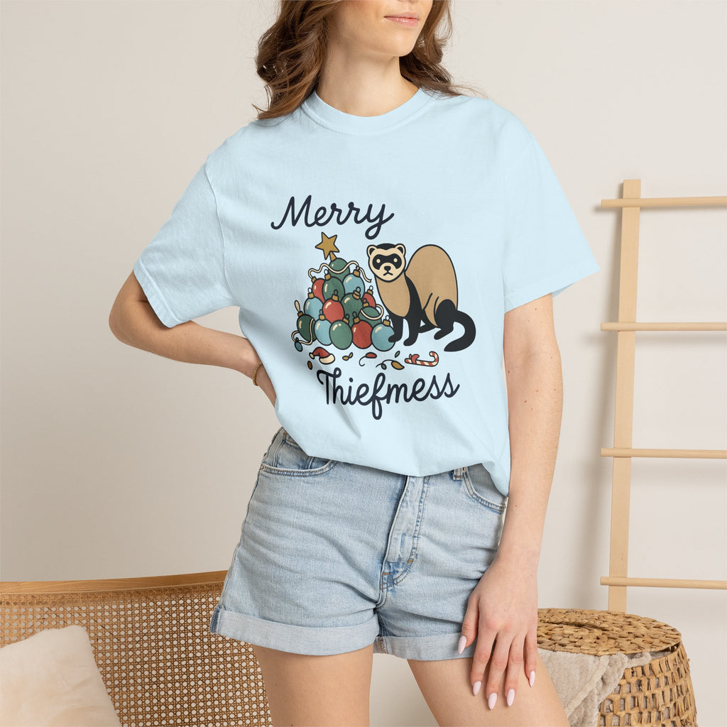 Ferret Illustration Shirt Christmas Pet Gift Women Cute Tee Weasel T-Shirt Xmas Fan Ferret Graphic Cute Tshirt Simple Holiday Baubles Tshirt