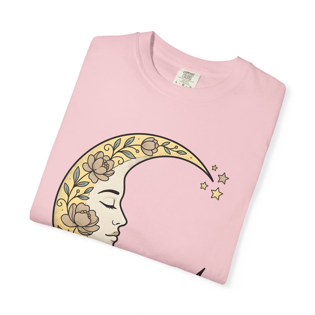 Moon Visage Shirt Floral Zodiac Gift Women Tribal Tee Lunar T-Shirt Flower Fan Primitive Tshirt Astrology Graphic Antique Petals Tshirt
