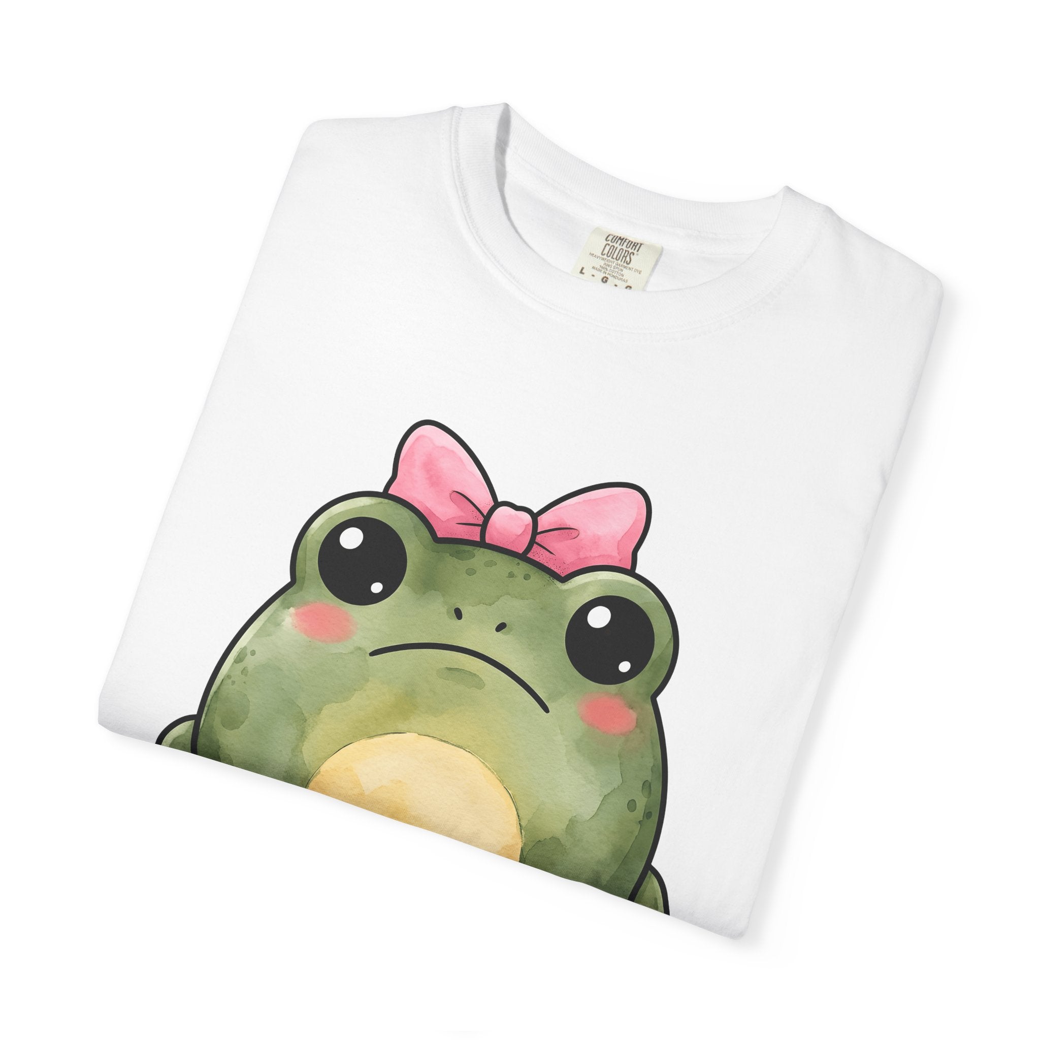 Frog Bow Clip Shirt Animals Rustic Gift Women Playful Tee Toad T-Shirt Wildlife Fan Countryside Graphic Tshirt Pigment Blush Bow Tshirt