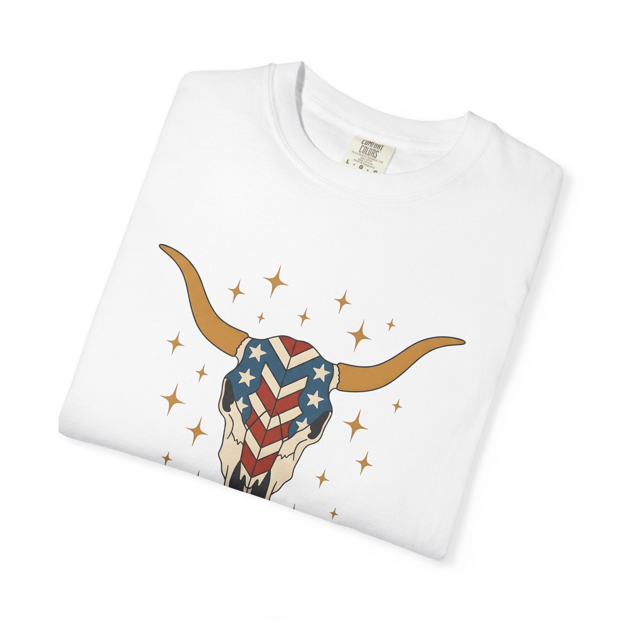 Longhorn Skull Shirt 4th Of July American Gift Women Tribal Tee Bull Skull T-Shirt Patriotic Fan Native Tshirt American Graphic Country
