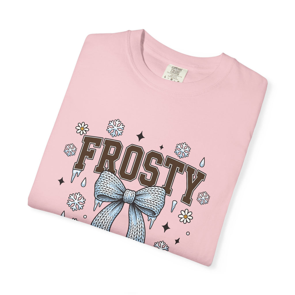 Wool Bow Shirt Winter Yuletide Gift Women Doodle Tee Ribbon T-Shirt Snow Fan Hand Drawn Tshirt Christmas Graphic Minimalist Frost Tshirt