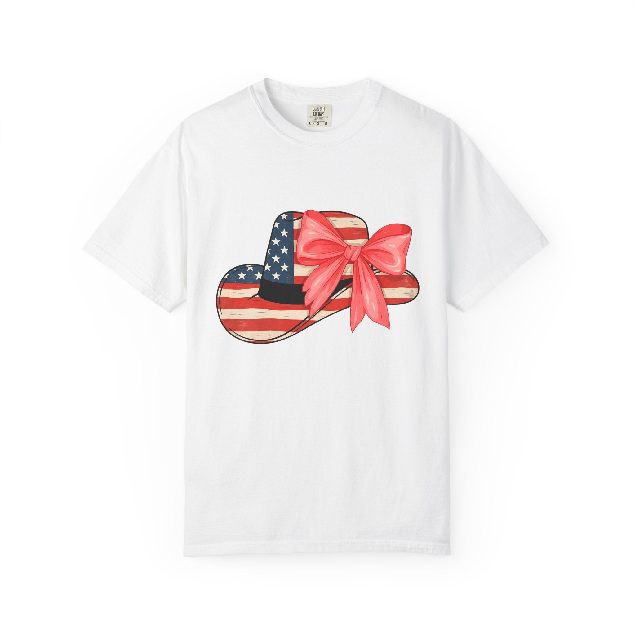Patriotic Hat Shirt 4th Of July Patriotic Gift Women Vintage Tee Cap T-Shirt Fireworks Fan Retro Tshirt American Graphic Hand Drawn Bow