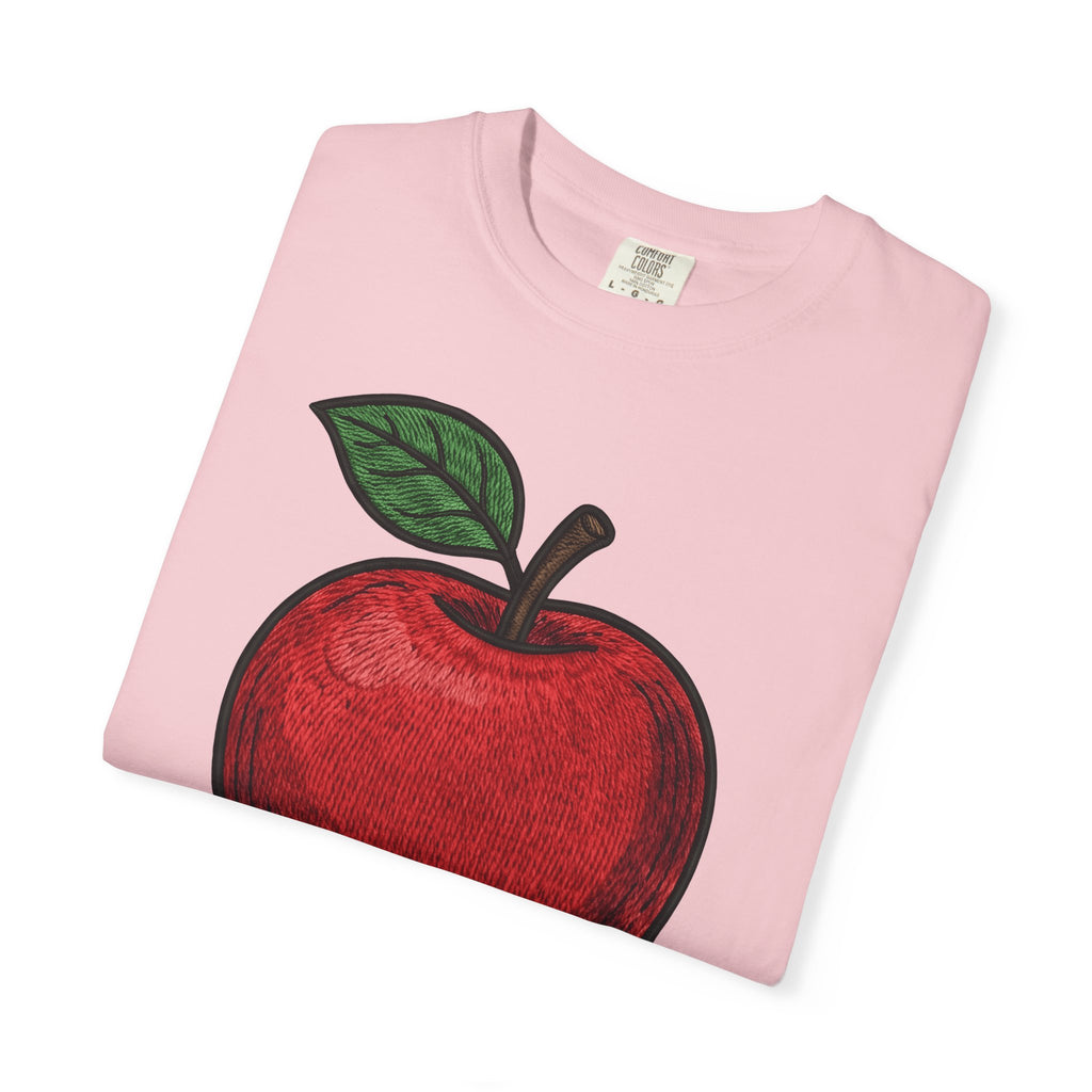 Apple Art Shirt Fruit Cooking Gift Women Sewn Tee Apple T-Shirt Fruit Fan Embroidery Design Cooking Graphic Doodle Greenery Tshirt