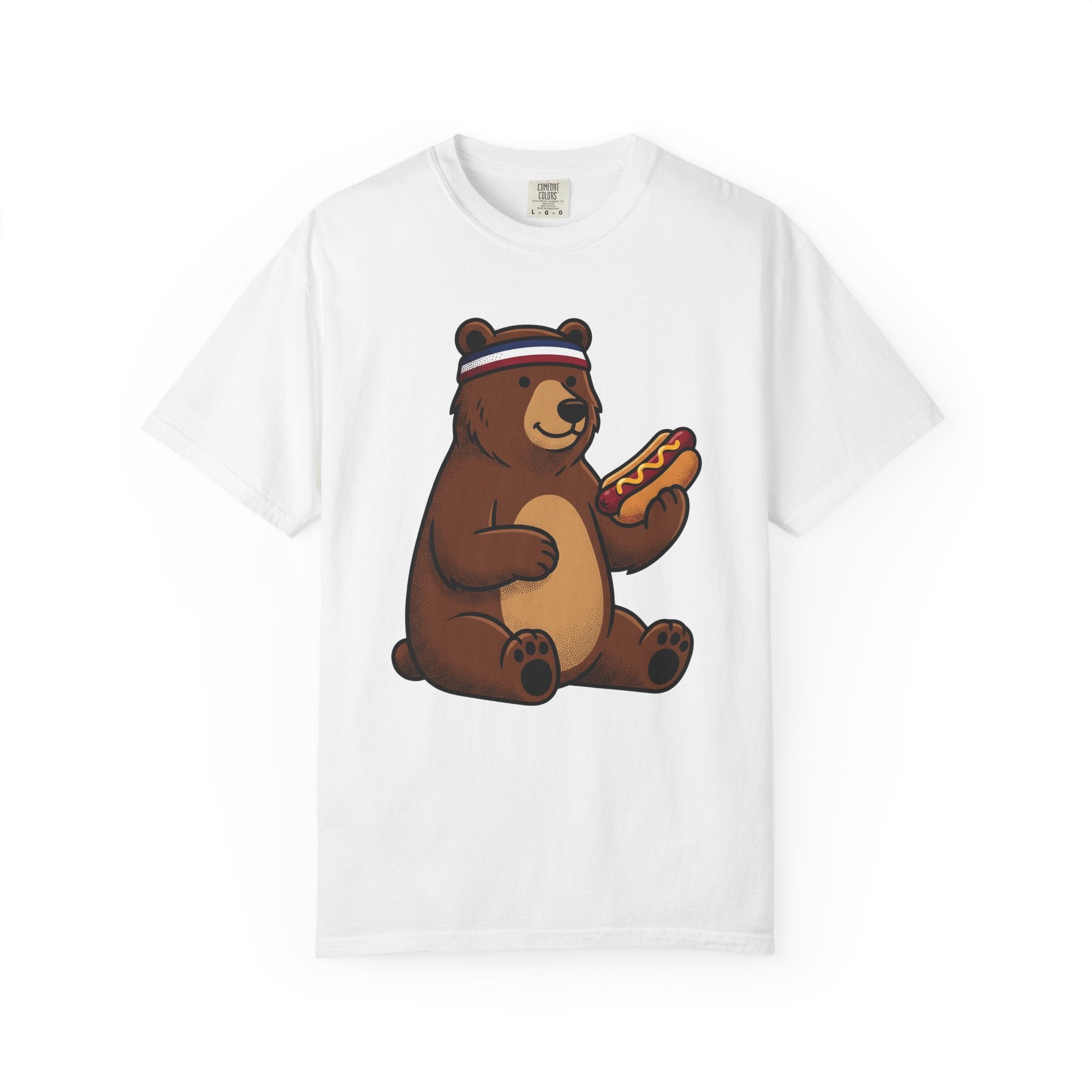 Bear Sausage Shirt America Flag Gift Women Comic Tee Sausage T-Shirt Patriot Fan Cartoon Tshirt Banner Graphic Vintage Sweatband Tshirt