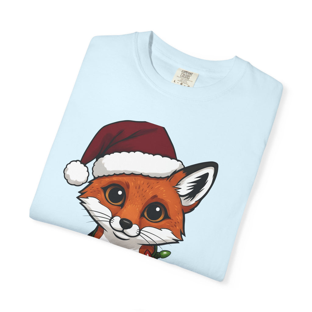 Fox Santa Hat Shirt Christmas Animal Gift Women Cartoon Tee Fox T-Shirt Xmas Fan Fox Graphic Kawaii Christmas Lights Tshirt
