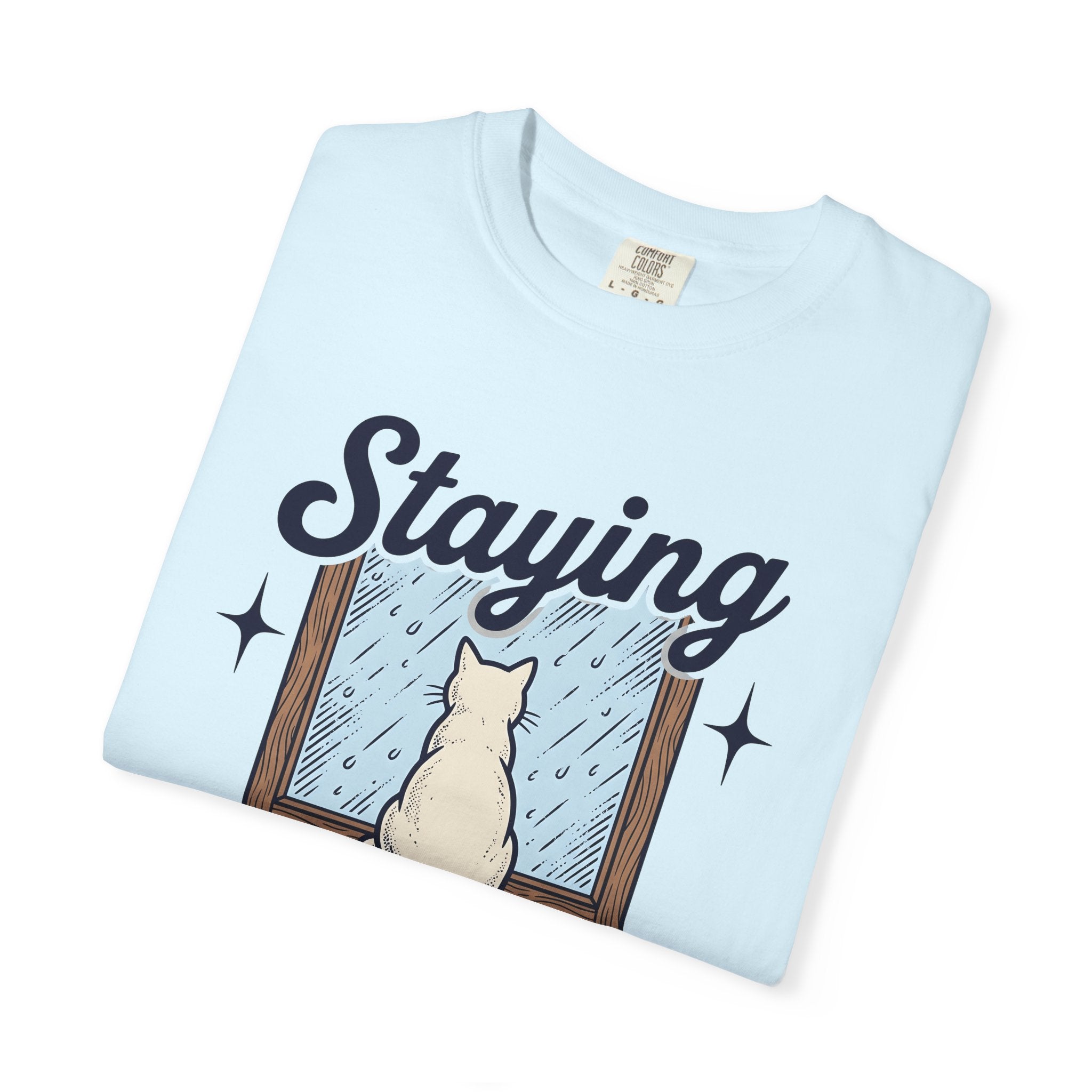 Cat Window Shirt Cat Decor Gift Women Sketch Tee Window Perch T-Shirt Cat Fan Drawing Tshirt Retro Raindrops Tshirt
