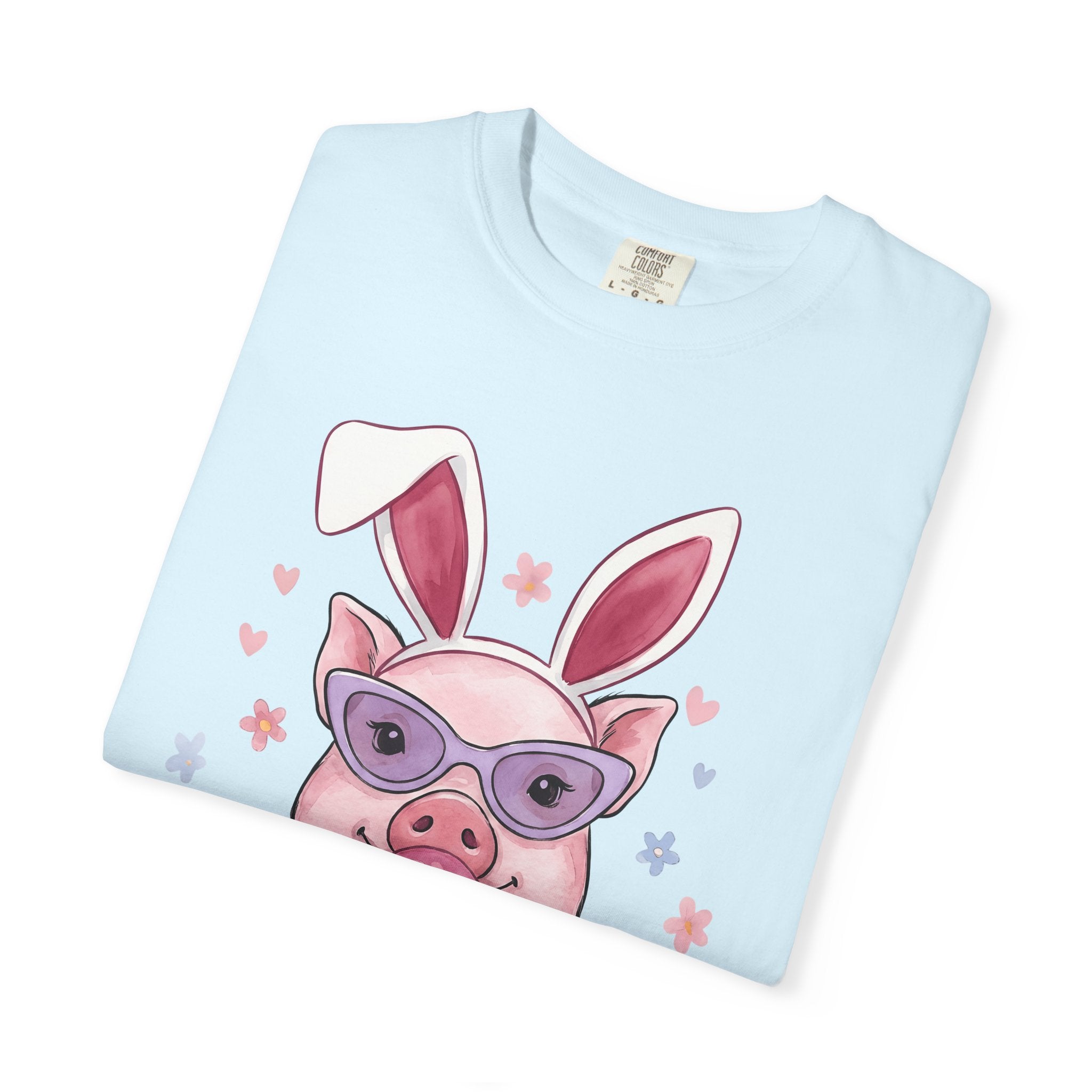 Pig Bunny Ears Shirt Easter Farm Animals Gift Women Hand Drawn Tee Piglet T-Shirt Easter Fan Swine Tshirt Livestock Graphic Line Art