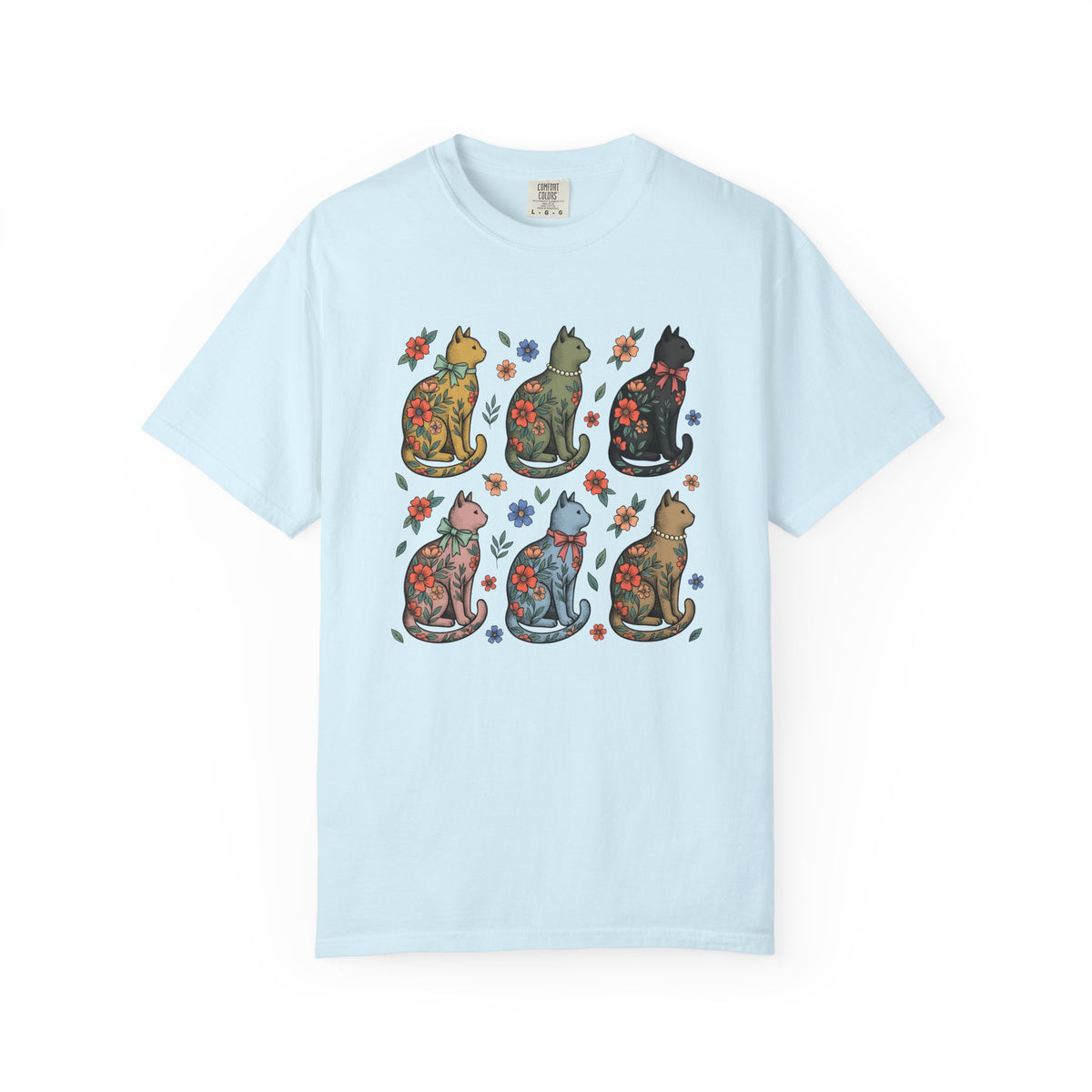 Flower Cat Shirt Animals Plants Unisex Gift Hippie Tee Kitty Cat T-Shirt Pet Fan