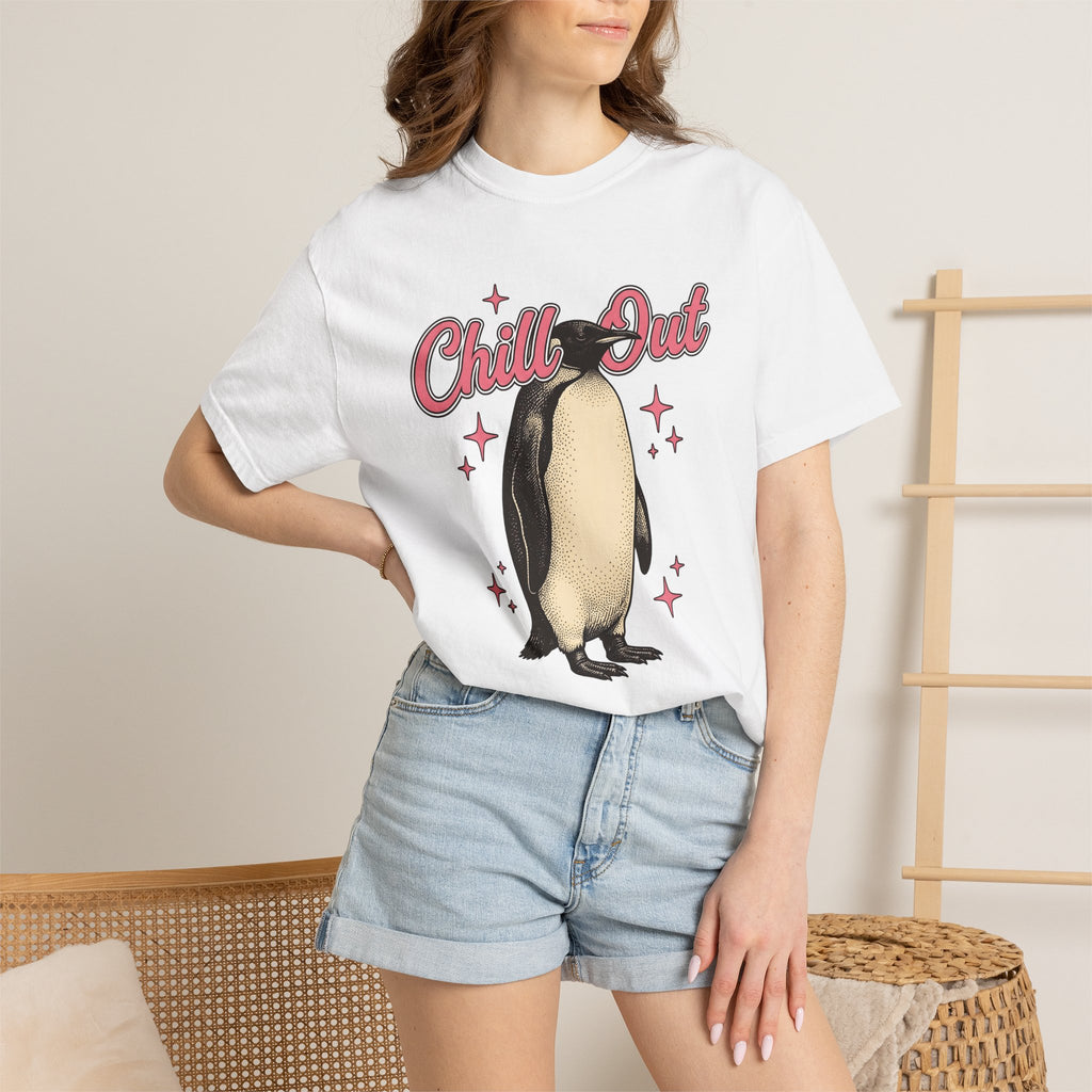 Penguin Graphic Shirt Christmas Animal Gift Women Vintage Tee Pinguin T-Shirt Xmas Fan Distressed Tshirt Wildlife Graphic Retro Stars Tshirt