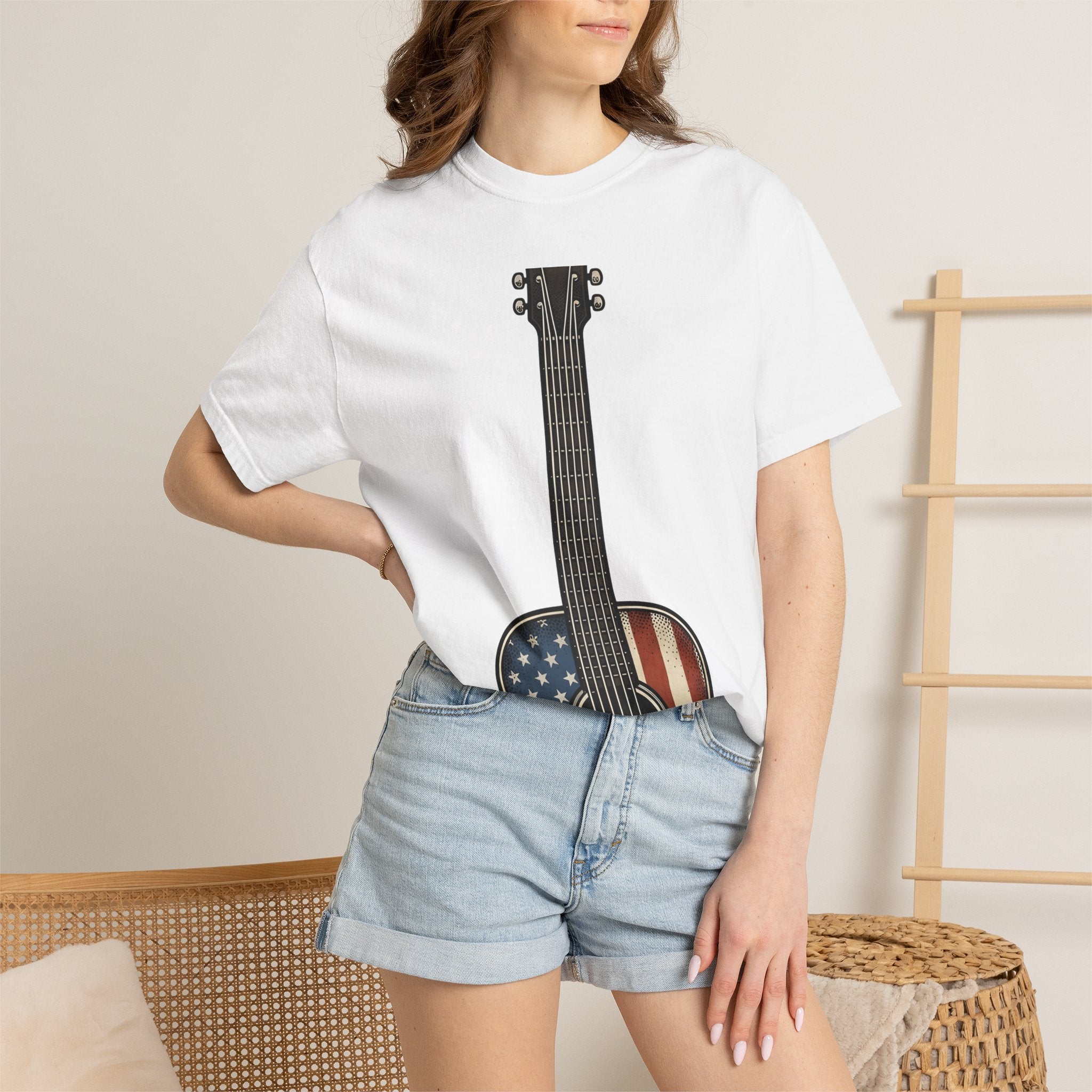 Usa Flag Guitar Shirt America Instruments Gift Women Vintage Tee Guitar T-Shirt American Fan Vintage Style Tshirt Musical Instrument Graphic