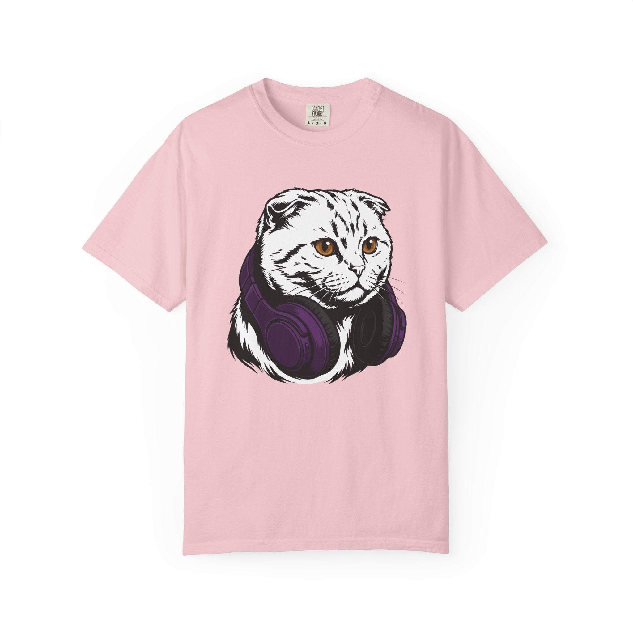 Cat Headphones Shirt Cat Music Gift Women Bold Graphic Tee Kitty Headphones T-Shirt Feline Fan Cat Graphic Tshirt Melody Graphic Music