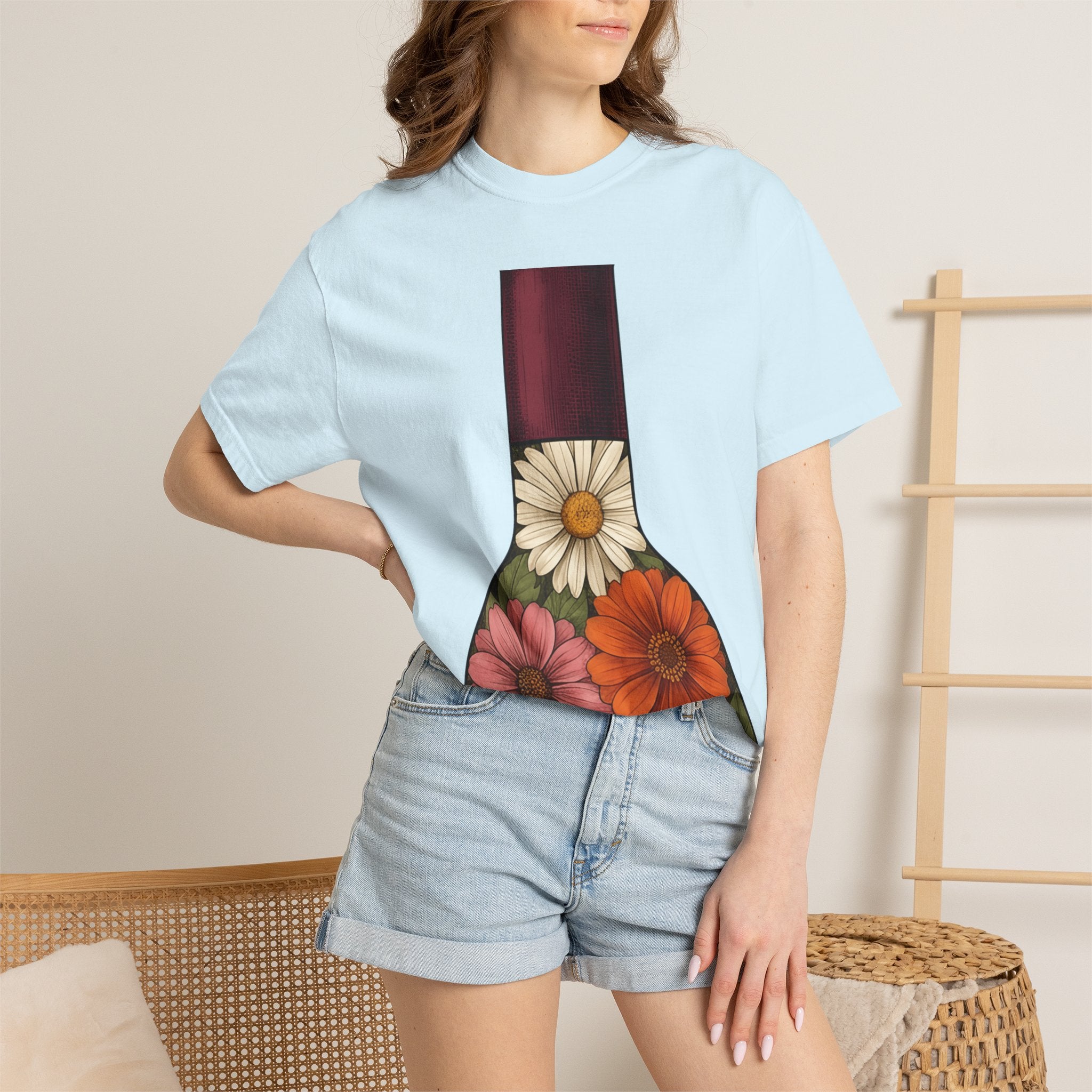 Wine Bottle Flowers Shirt Drinks Botanicals Gift Women Rustic Tee Wine Bouquet T-Shirt Cocktail Fan Wine Barrel Tshirt Floral Graphic Retro