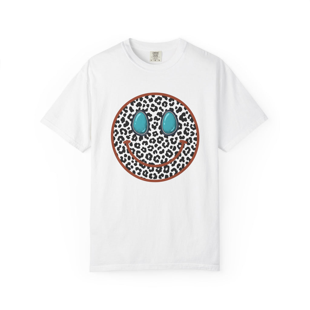 Leopard Print Smiley Face Shirt Animal Print Boho Gift Women Trendy Tee Smiley T-Shirt Print Fan Fashionable Tshirt Hippie Graphic Retro