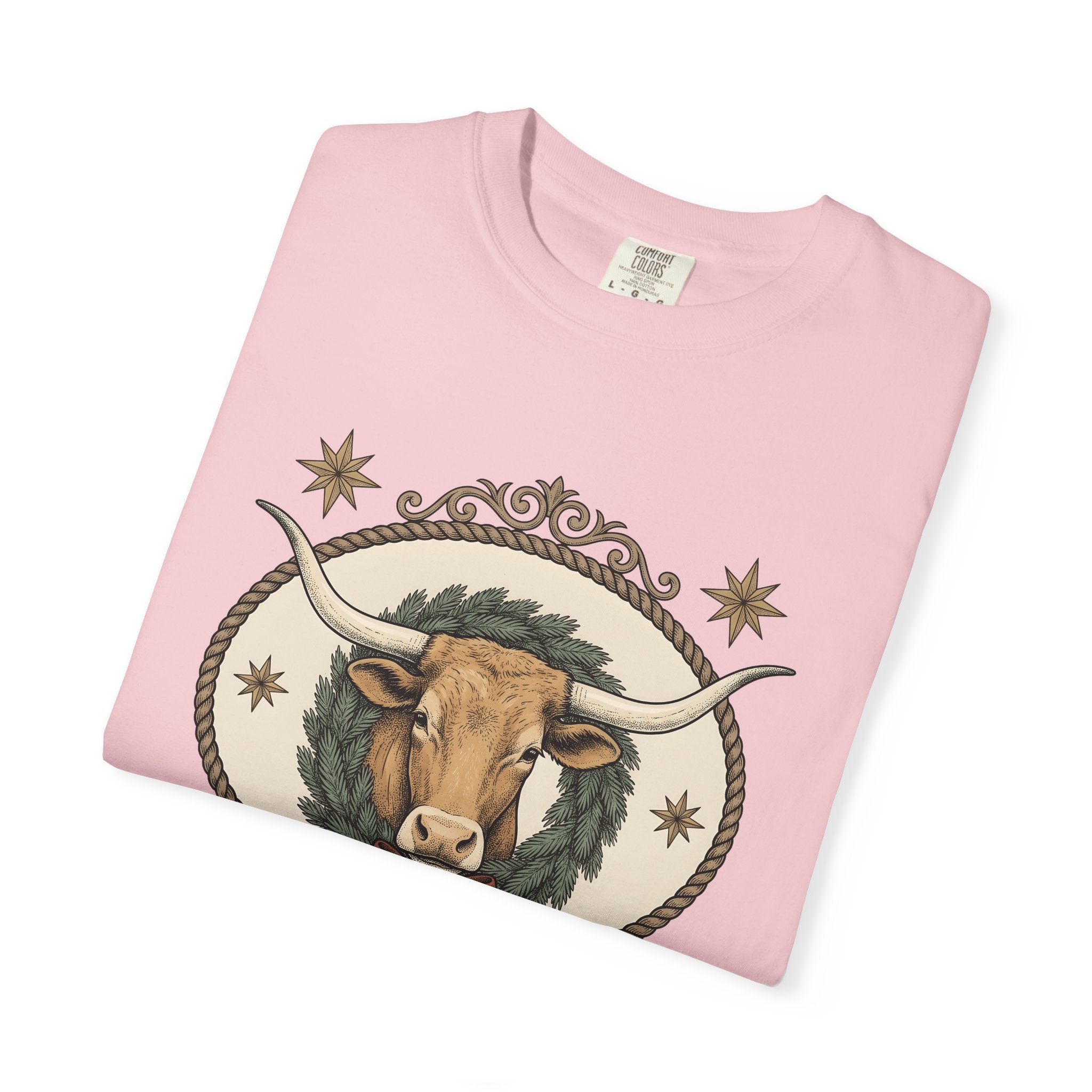 Longhorn Bull Shirt Christmas Rodeo Gift Women Line Art Tee Bull T-Shirt Xmas Fan Rodeo Graphic Tshirt Cartoon Crown Tshirt