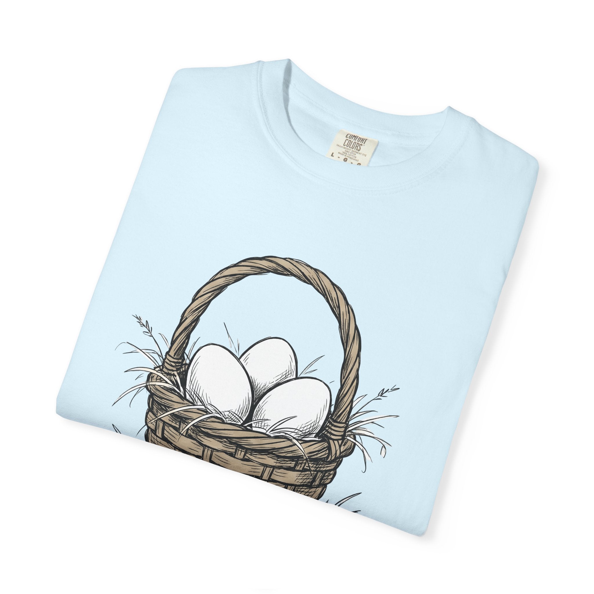 Egg Basket Shirt Easter Nature Gift Women Cartoon Tee Easter Basket T-Shirt Spring Fan Easter Illustration Tshirt Minimalist Grass Tuft