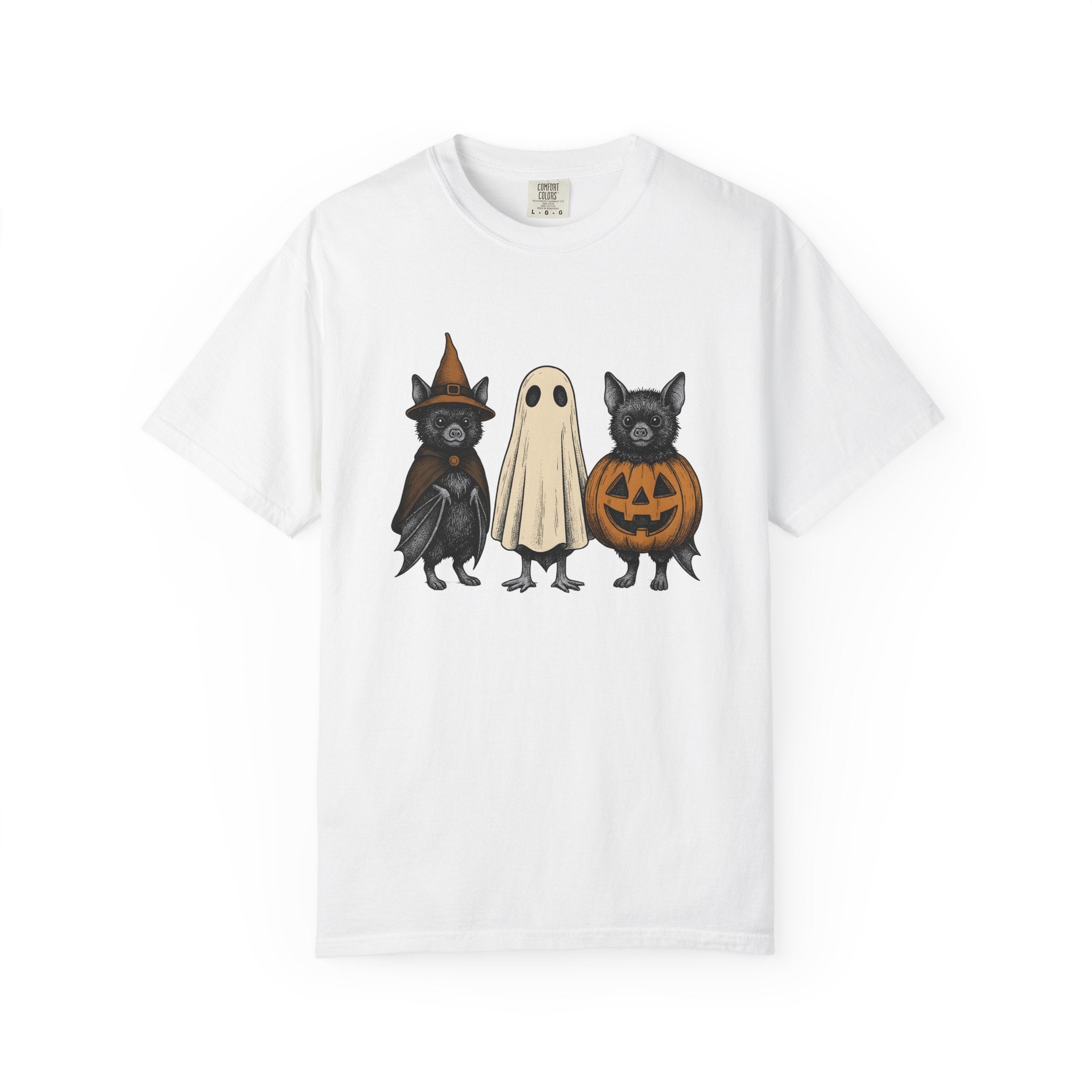 Bat Outfit Shirt Halloween Wildlife Gift Women Retro Tee Costume T-Shirt Halloween Fan Pumpkin Tshirt Wildlife Graphic Sketch Jack-O-Lantern