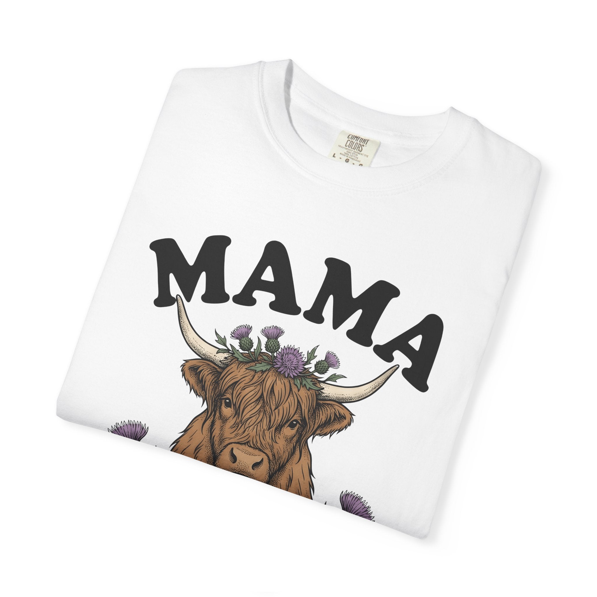 Highland Ox Shirt Moms Rural Gift Women Tribal Tee Highland Cattle T-Shirt Mother Fan Celtic Tshirt Country Graphic Line Art Blossom Wreath