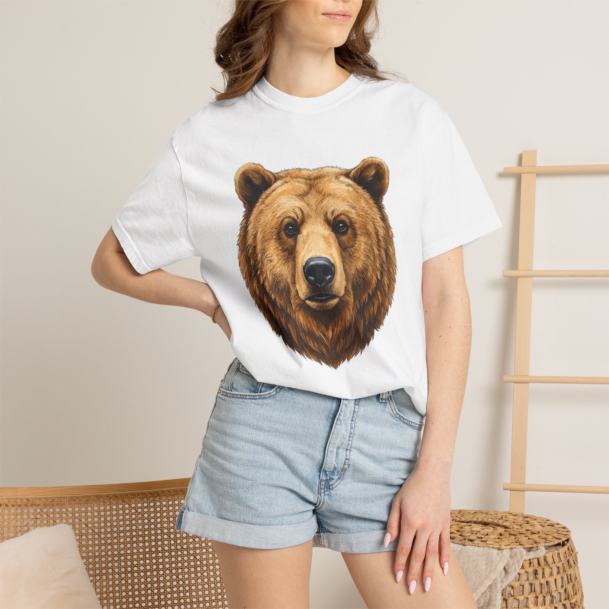 Bear Head Shirt Animals Fauna Gift Women Lifelike Tee Ursine T-Shirt Wildlife Fan Realistic Tshirt Wildlife Graphic Retro Creature Portrait