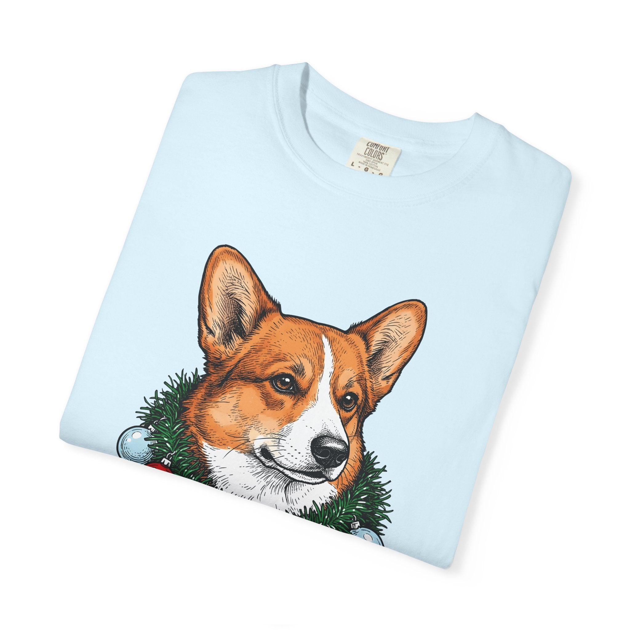 Corgi Pet Shirt Dog Yuletide Gift Women Line Art Tee Puppy T-Shirt Dog Fan Minimalist Tshirt Christmas Graphic Cartoon Festive Wreath Tshirt