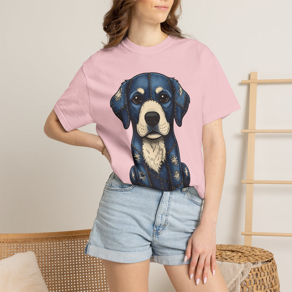 Patchwork Canine Shirt Dog Pet Gift Women Line Art Tee Dog T-Shirt Dog Fan Drawing Tshirt Animal Graphic Antiqued Denim Tshirt