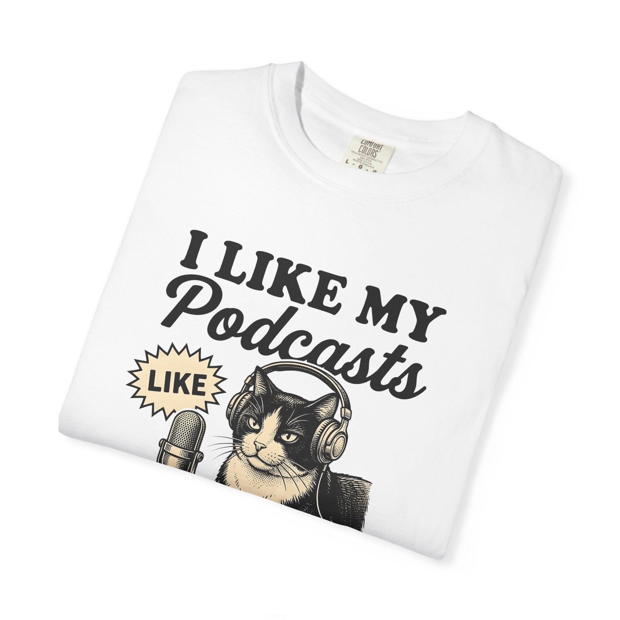 Cat Headphones Shirt Cat Podcast Gift Women Vintage Tee Feline Headset T-Shirt Cat Fan Retro Tshirt Audio Show Graphic Hand Drawn Microphone